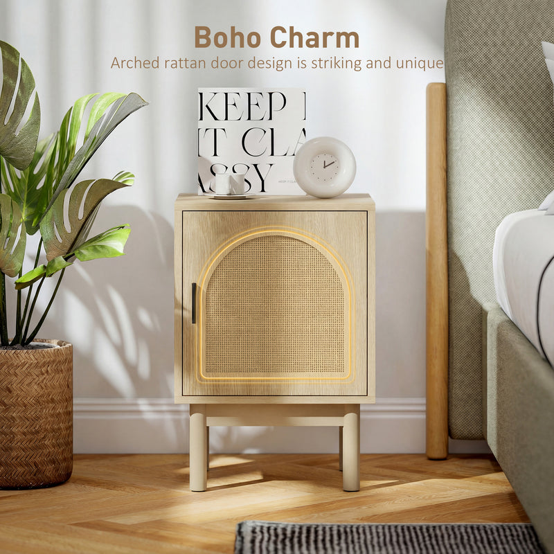 Bedside Table with Adjustable Shelf and Rattan Door for Organised Bedroom Storage Natural Wood Homcom