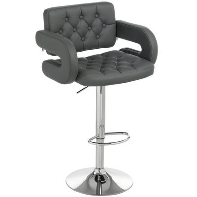 Adjustable Swivel Bar Stool with Backrest Armrests and Footrest for Kitchen Island Grey