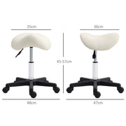 Adjustable Saddle Stool with PU Leather Seat and Wheels for Salon or Spa Use White