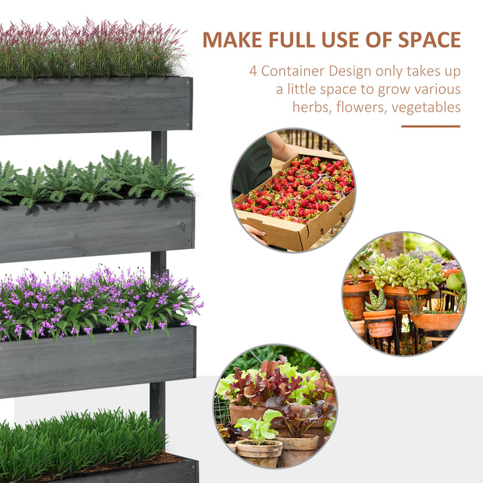 Four Tier Grey Wooden Plant Stand with Baskets for Garden and Patio by Outsunny