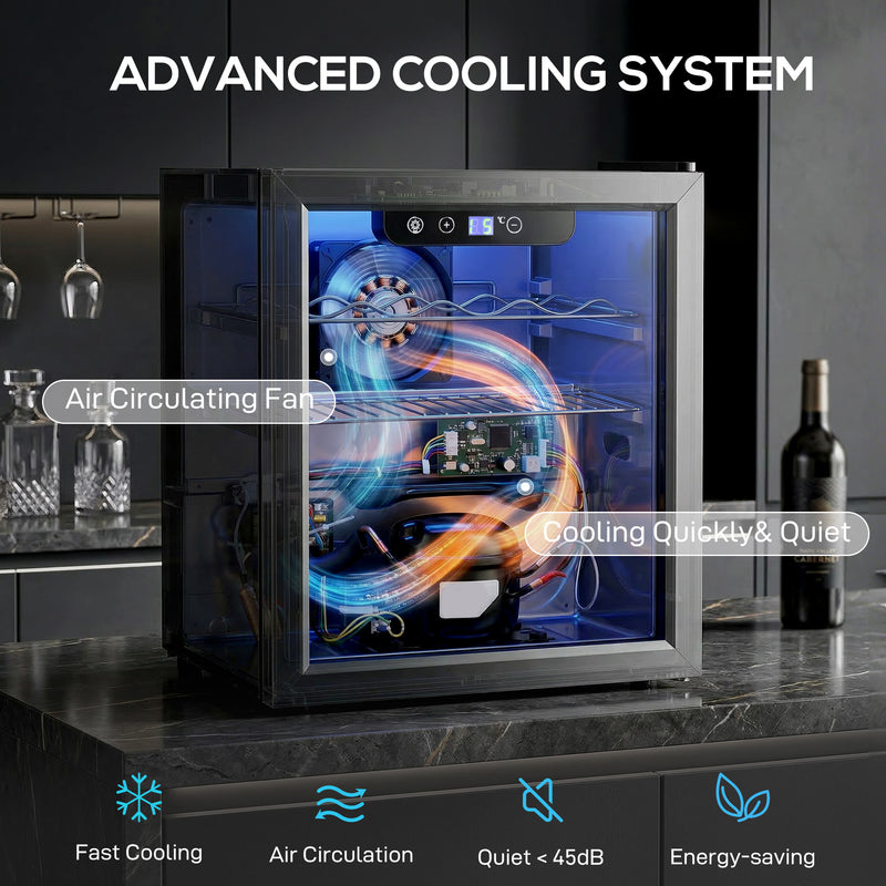 Wine Cooler for 12 Bottles with Double Glass Door and Quiet Operation Black Homcom