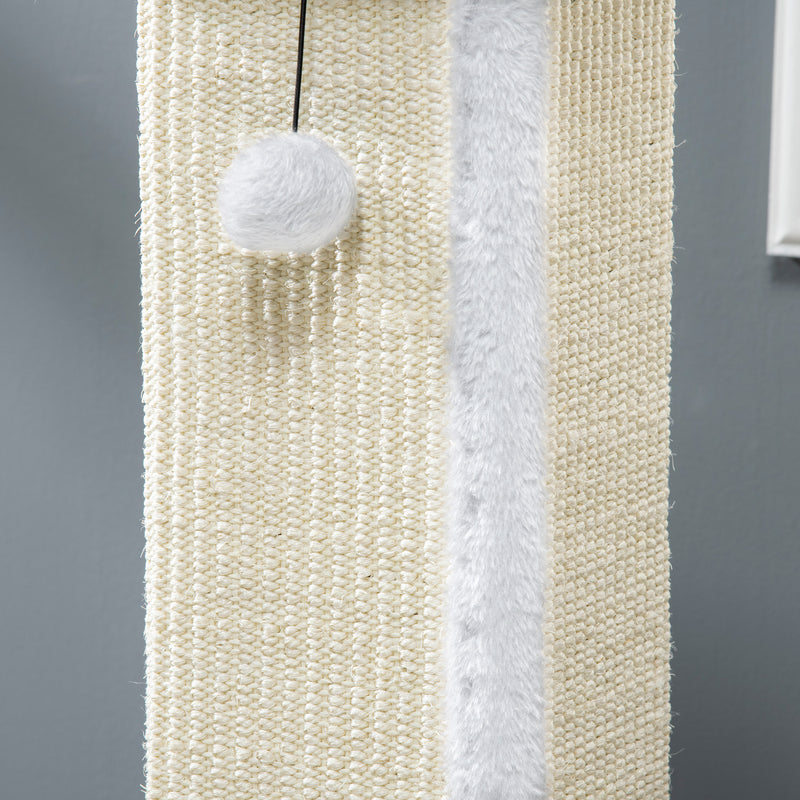 White 81cm Cat Scratcher with Sisal Rope Hanging Ball and Soft Plush by PawHut