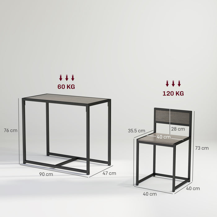 Grey Dining Table and 2 Chairs Space-Saving Steel Frame by HOMCOM