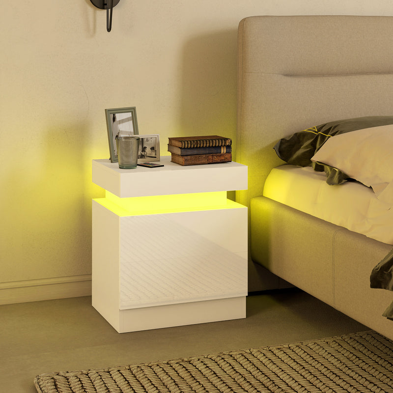 Bedside Tables Set with LED Lighting and Storage Drawers for Modern Bedrooms White
