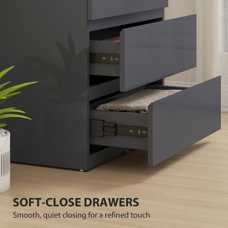 Modern 4 Drawer Chest of Drawers With High Gloss Finish For Bedroom Storage Grey AOSOM