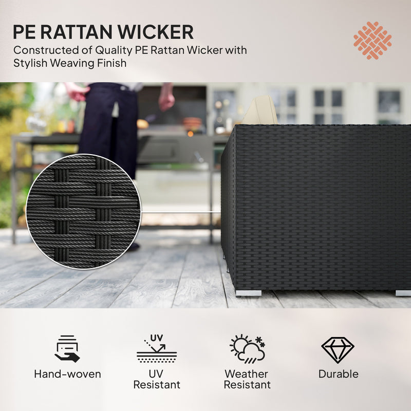 Rattan Garden Furniture Set with Corner Sofa Footstool and Table for Comfortable Outdoor Seating, Black