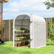 Walk In Garden Greenhouse With Shelves And Roll Up Door For Outdoor Growing White Outsunny