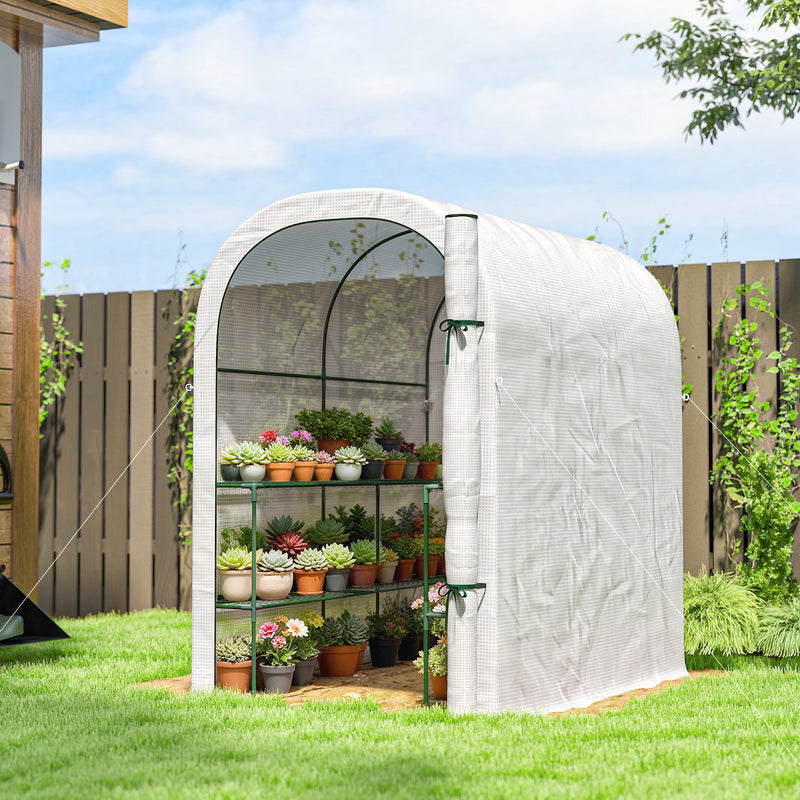 Walk In Garden Greenhouse With Shelves And Roll Up Door For Outdoor Growing White Outsunny