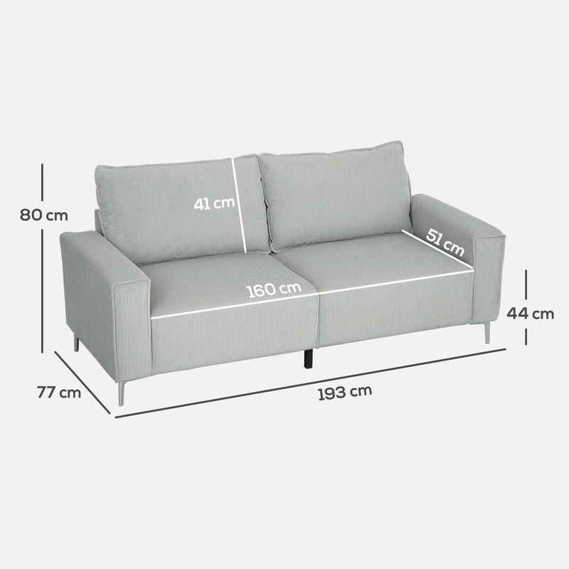 Light Grey Three Seater Corduroy Sofa Comfortable Modern Design by HOMCOM