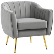 Grey Velvet Shell Back Accent Chair with Gold Legs and Padded Seat by HOMCOM