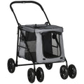 PawHut Dog Pram Dog Stroller 4 Wheels Pet Pushchair with Rolling Door, Cushion, Safety Leashes, for Small and Medium Breeds, Grey