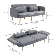Two Seater Click Clack Sofa Bed with Pillows Converts Easily for Guests Grey