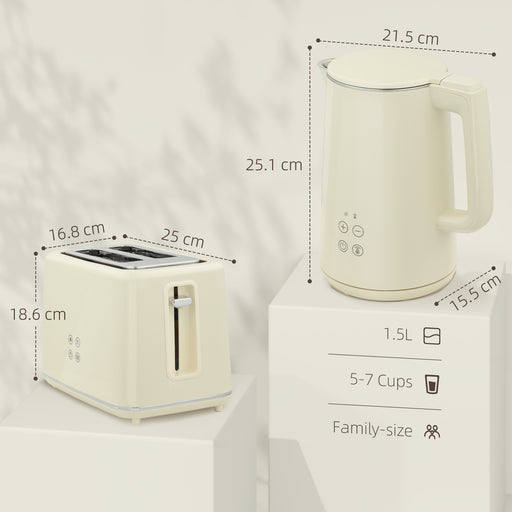 Beige Digital Kettle and Toaster Set 3000W Fast Boil with LED Display and 7 Browning Levels