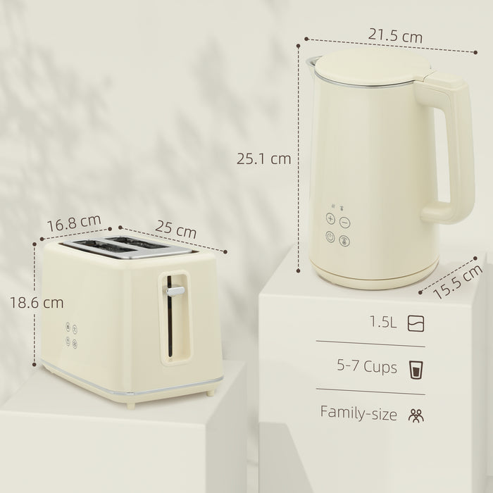 Beige Digital Kettle and Toaster Set 3000W Fast Boil with LED Display and 7 Browning Levels