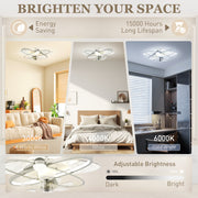 Ceiling Fan with Light and Remote for Year Round Comfort and Starry Sky Effect Silver Tone AOSOM