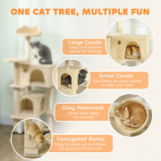 Large Cat Tree Tower with Hammock Condos and Scratching Posts for Indoor Cats Beige AOSOM