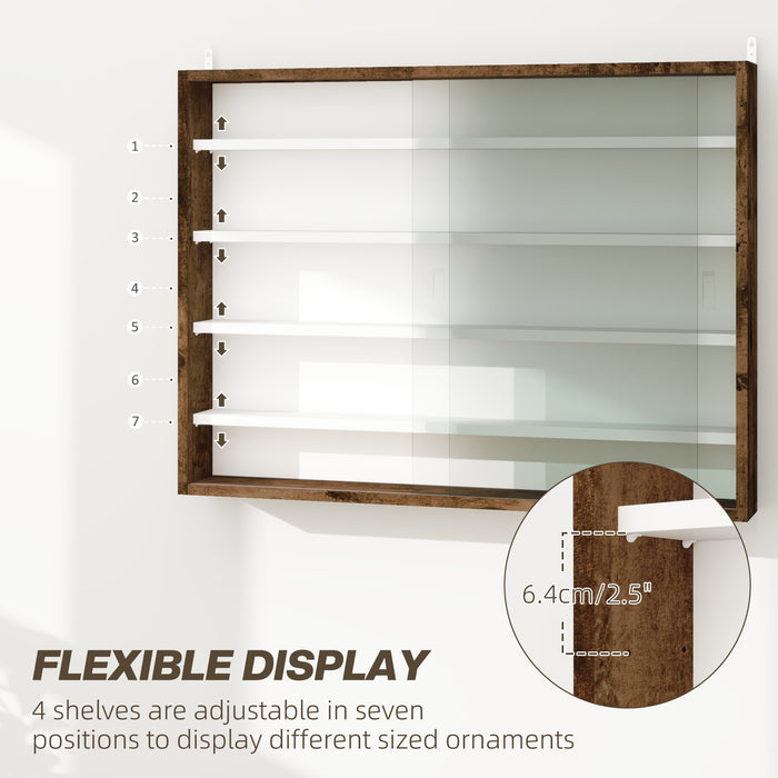 5 Tier Wall Display Cabinet With Glass Doors And Adjustable Shelves Rustic Brown by HOMCOM