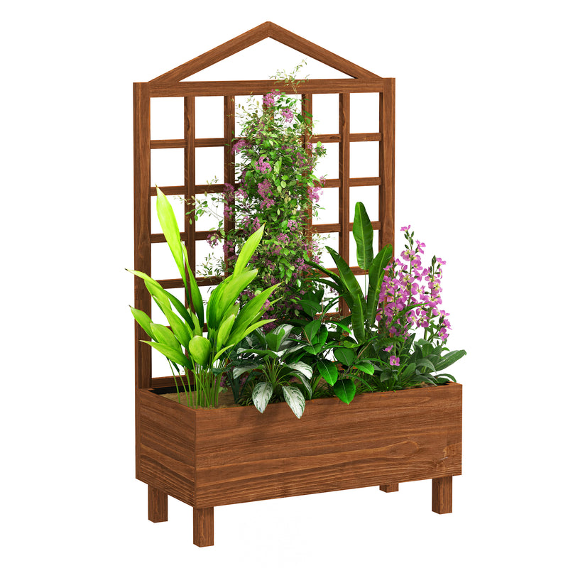 Brown Wooden Garden Planter with Trellis for Climbing Plants 90x43x150cm by Outsunny