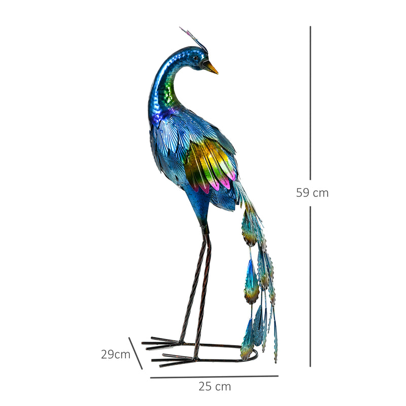 Metal Peacock Garden Ornament for Lawn or Patio Display Eye Catching Design Blue AOSOM