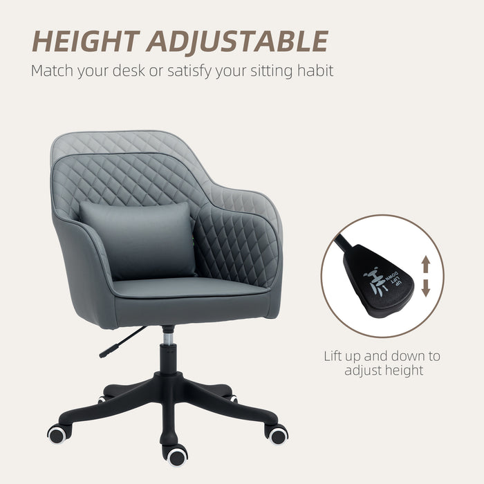 Grey Microfibre Office Chair with Massage Lumbar Support and Wheels for Home and Office by Vinsetto