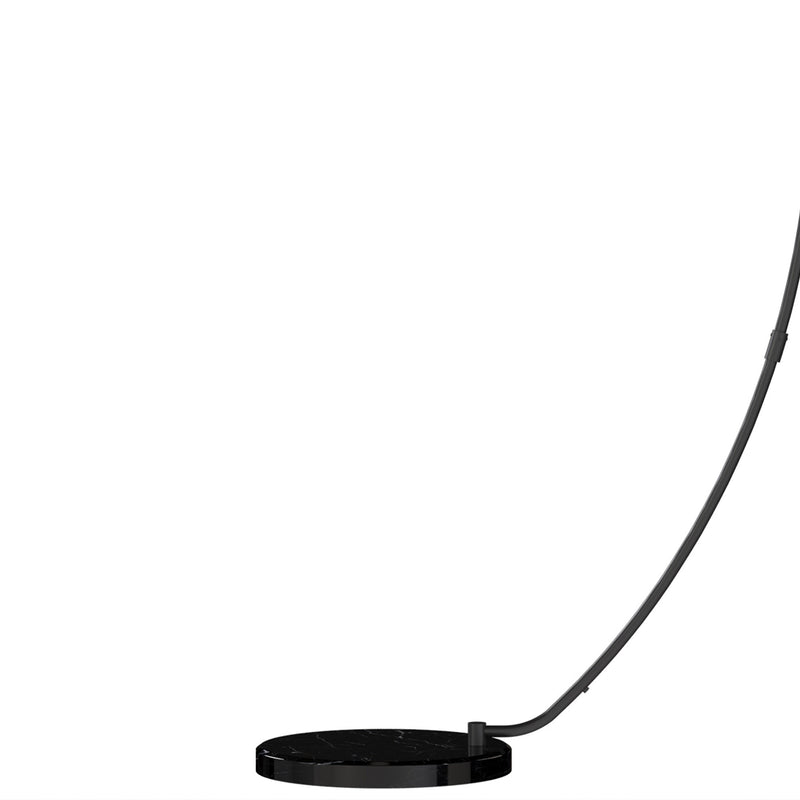 Round black marble base and lower arm of the arc floor lamp