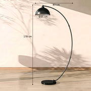 Arc floor lamp with dimensions shown: 178 cm high, 83 cm wide and 35 cm shade diameter