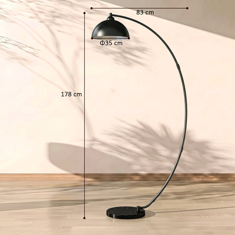 Arc floor lamp with dimensions shown: 178 cm high, 83 cm wide and 35 cm shade diameter
