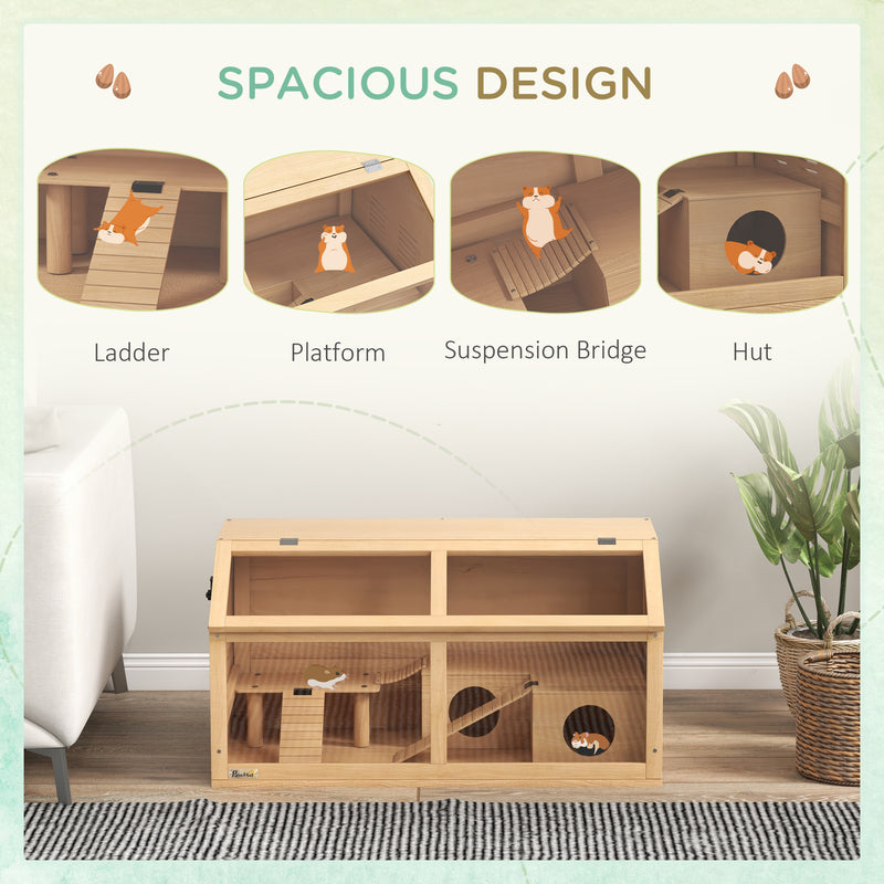 Wooden Hamster Cage for Gerbils and Mice with Suspension Bridge and Openable Top by PawHut