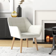 Cream White Accent Armchair with Wide Arms Slanted Back and Wooden Legs by Homcom