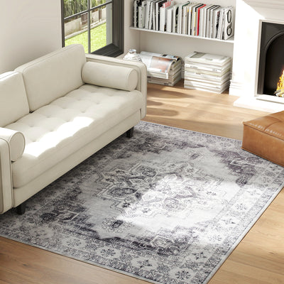 Large Vintage Flannel Area Rug Non Slip Washable Carpet for Living Room or Bedroom Grey