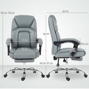 Reclining Faux Leather Office Chair with Footrest for Home Workstation Comfort Grey