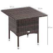 Brown Square Rattan Garden Side Table With Plastic Top For Patio Balcony Or Outdoor Use