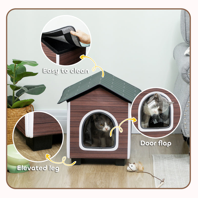 Insulated Outdoor Cat House With Waterproof Roof And Raised Base For Winter Comfort Red Brown