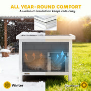 Insulated Outdoor Cat House Shelter - Flip Up Roof for Feral Cats, Grey & White PawHut