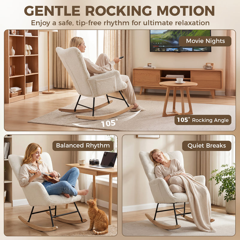 Rocking Chair for Relaxing with Soft Teddy Fleece and Supportive Foam