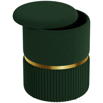 Green Velvet Feel Round Storage Ottoman with Padded Seat by HOMCOM Homcom