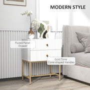 White 2 Drawer Bedside Table With Gold Legs Elegant Bedroom Storage by HOMCOM