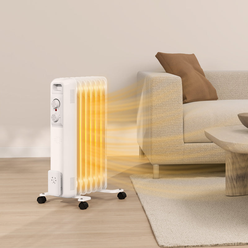 1.5kW Seven Fin Oil Filled Radiator Portable Electric Heater, White by HOMCOM