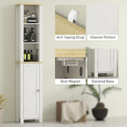 Slim Bathroom Storage Cabinet With Adjustable Shelf And Open Compartment, White