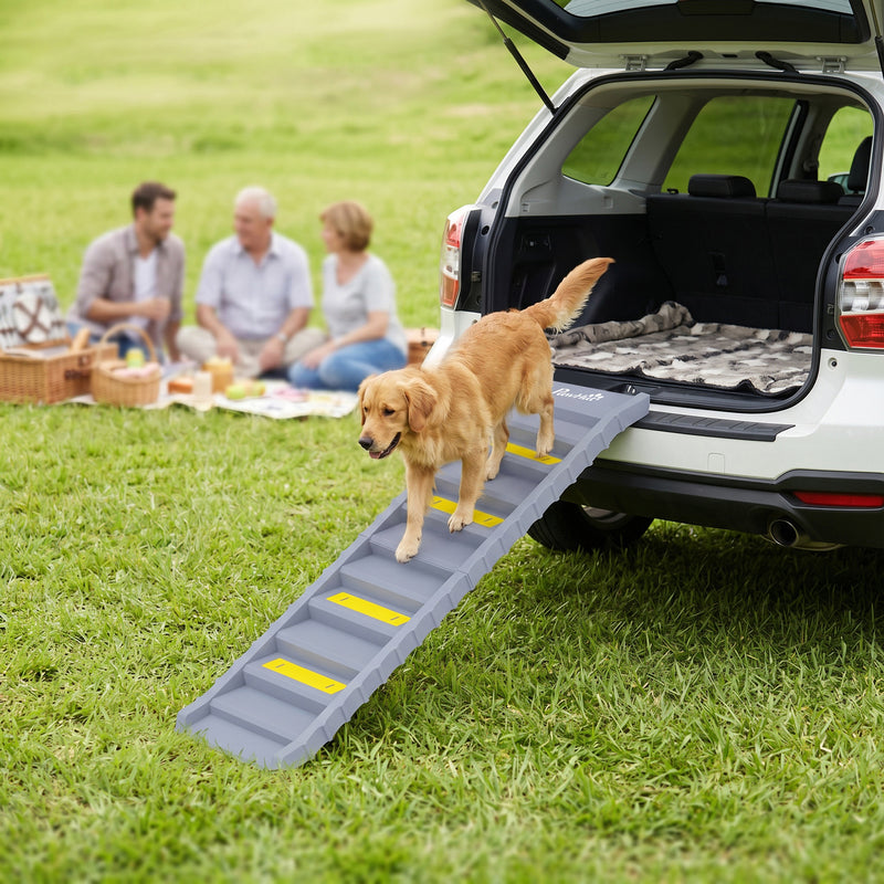 Foldable Dog Car Ramp for Easy Pet Access with Non Slip Steps Grey