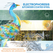 Peacock Garden Statue Metal Ornament with Stakes for Patio and Pond Decoration by Outsunny