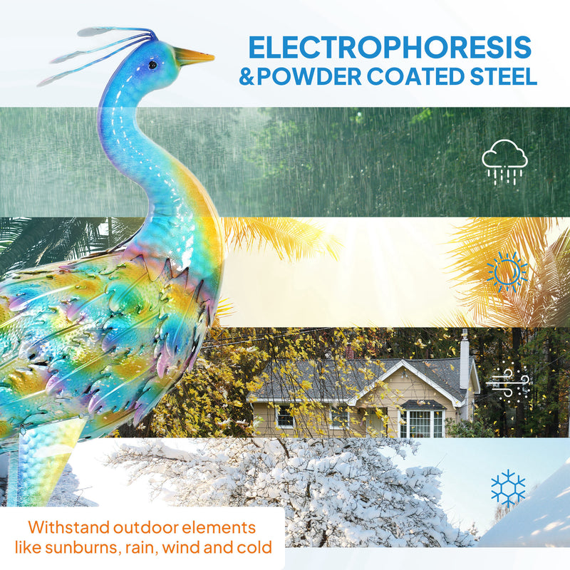 Peacock Garden Statue Metal Ornament with Stakes for Patio and Pond Decoration by Outsunny