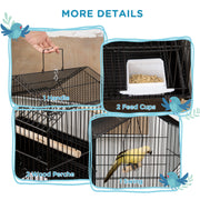 Metal Bird Cage With Swing Perch Tray And Handle For Finches And Budgies, Black