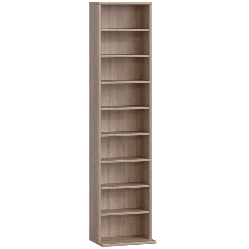 Narrow Wooden CD Storage Tower With Adjustable Shelves For Home Office Natural AOSOM