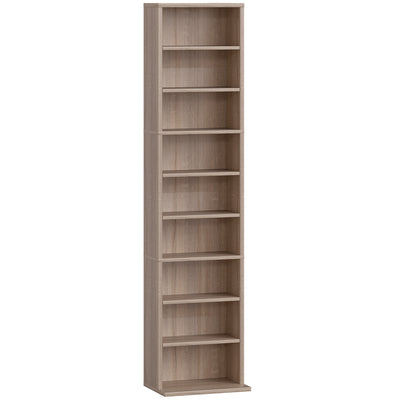 Narrow Wooden CD Storage Tower With Adjustable Shelves For Home Office Natural AOSOM