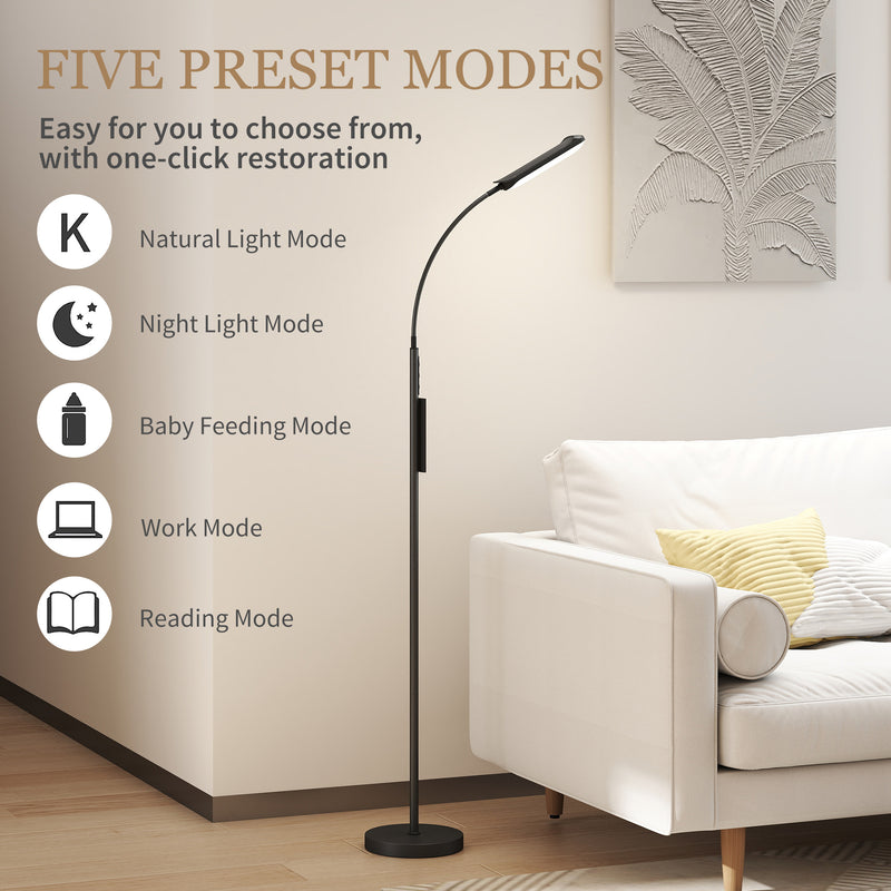 Black LED Floor Lamp With Remote Touch Control and Adjustable Brightness For Living Room AOSOM