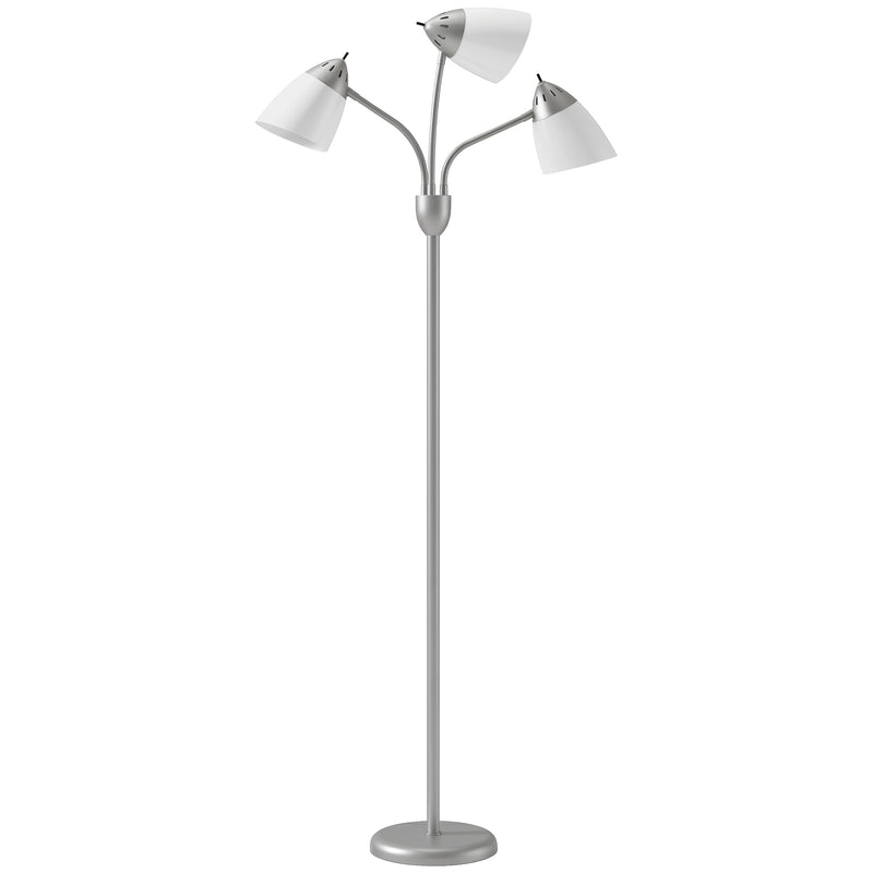 Floor Lamp with Three Adjustable Heads for Flexible Living Room or Office Lighting Silver Tone