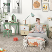 Toddler Bed and Dressing Table Set with Mirror and Stool for Kids Aged 3 to 6 Green AOSOM