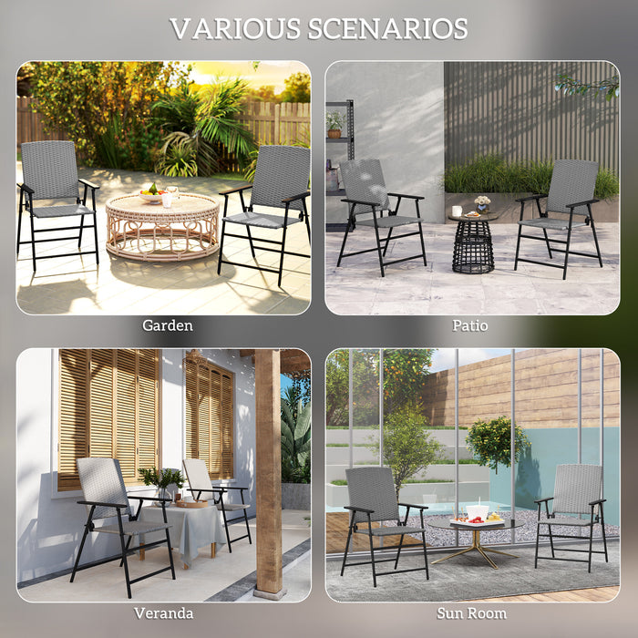 Set of Two Grey Folding Rattan Garden Chairs Lightweight and Durable by Outsunny