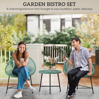 Acapulco Garden Bistro Set for 2 with Chairs and Glass Table for Small Spaces, Green Outsunny